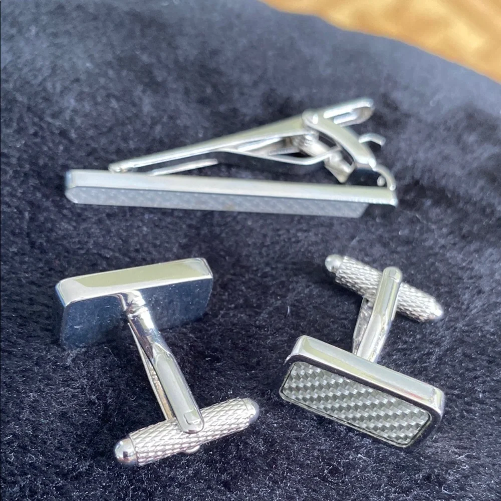 Perry Ellis Silver Cuff Links with Intricate Design